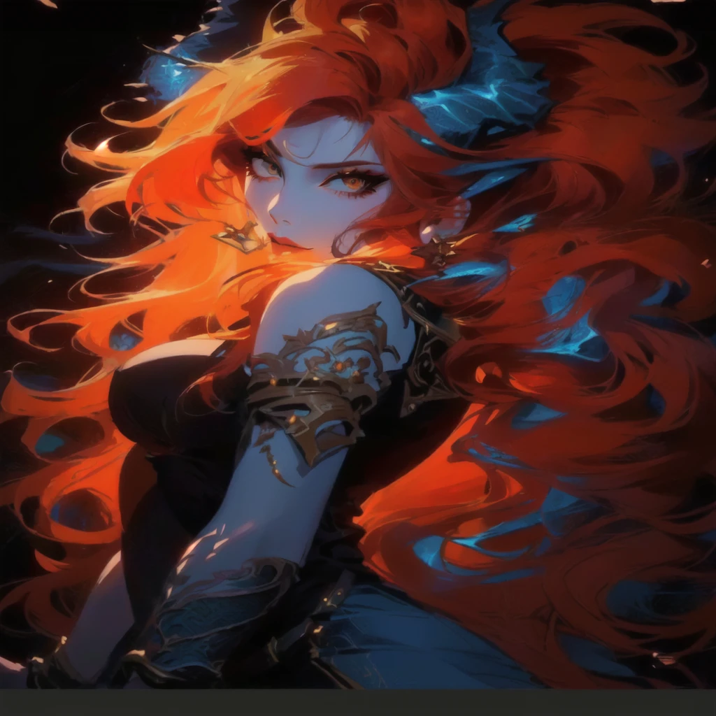 a red-haired woman in a blue dress posing for a photo, 极其详细的Artgerm, red-haired goddess, style artgerm, bright red hair, Alice X. zhang, vibrant rossdraws cartoon, artgerm e rossdraws, style artgerm, epic fantasy art style, long fiery hair, style of artgerm, such as ArtGerm