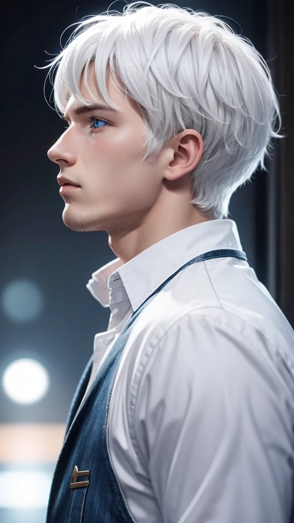white hair, boy, profile picture, blue eyes