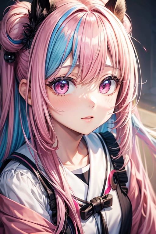 Portrait girl, multi-colored hair, big pink eyes, 项链, 