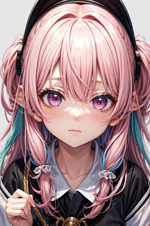 Portrait girl, multi-colored hair, big pink eyes, 项链, 