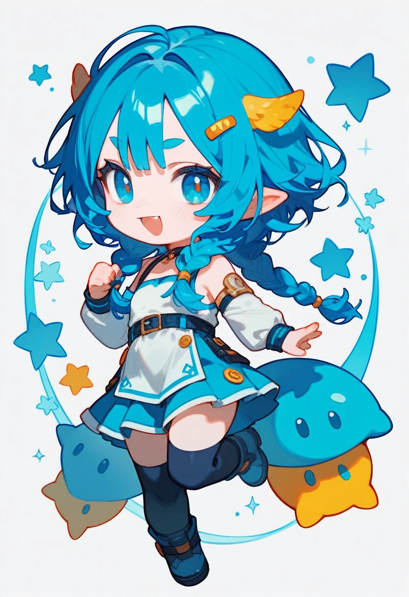 Blue hair chibi style girl with w 