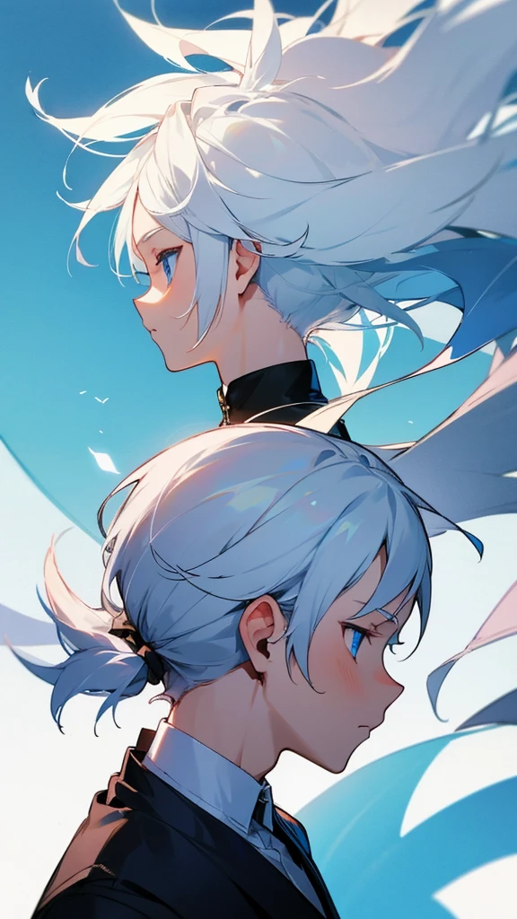 white hair, boy, profile picture, blue eyes
