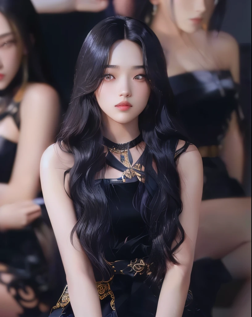 a close up of a woman with pelo largo y negro and a black dress, pelo negro largo ondulado, wavy pelo largo y negro, pelo largo y negro ondulado, with pelo largo y negro, con cabello largo, con el pelo largo y oscuro, pelo largo negro, dilraba dilmurat, pelo largo y negro, jisoo de blackpink, cabello negro suelto, pelo negro largo y fino