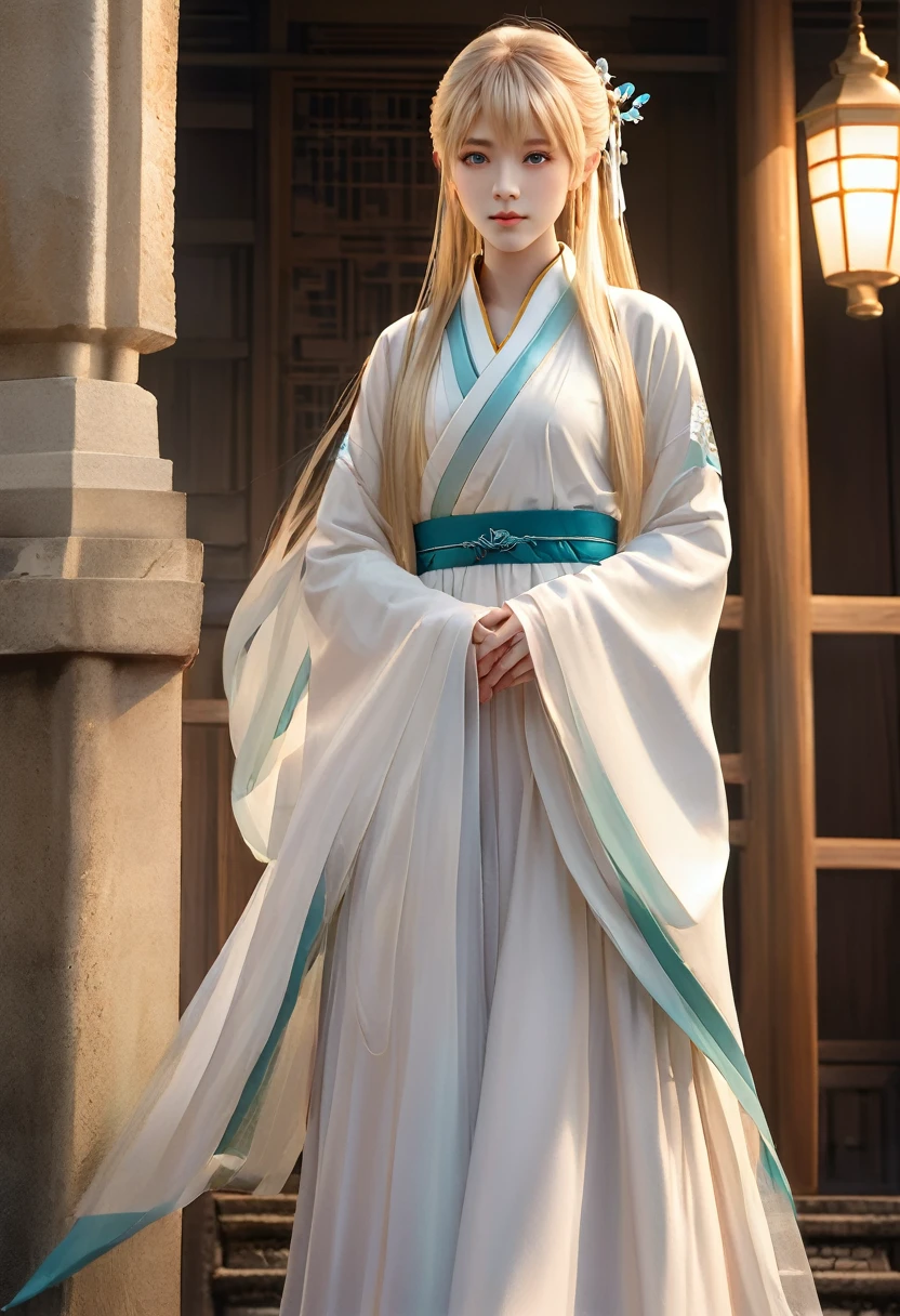 ((Highest quality)), ((masterpiece)), (detailed), ((Perfect Face)), One Girl,Anime girl with long blonde hair and dark turquoise eyes in a white dress, Trending on cgstation, artwork in the style of Gwaiz, Gwaiz, Smooth anime CG art, detailedなデジタルアニメアート, Anime Goddess, Fantasy art style, palace , Girl in Hanfu, Beautiful young wind spirit, Beautiful Anime Girls, ! Dream Art Germ, Beautiful anime portraits