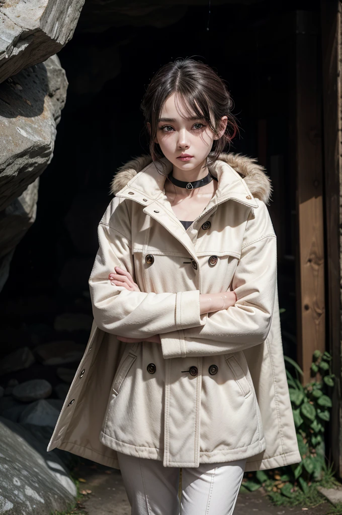 nose blush,shy,cave,wet clothes,( wet:1.3),
sylphiettedy,pointy ears,short hair,white hair,forehead,ahoge,red eyes,crossed arms,
fur trim brown long coat,red choker,white red shirt under coat,white red shirt under coat,black pants,brown boots,, Exquisite visuals, high-definition,masterpiece,best quality,Exquisite visuals,high-definition,masterpiece,best quality,18yo,Young female,Beautiful Fingers,Beautiful long legs,Beautiful body,Beautiful character design,