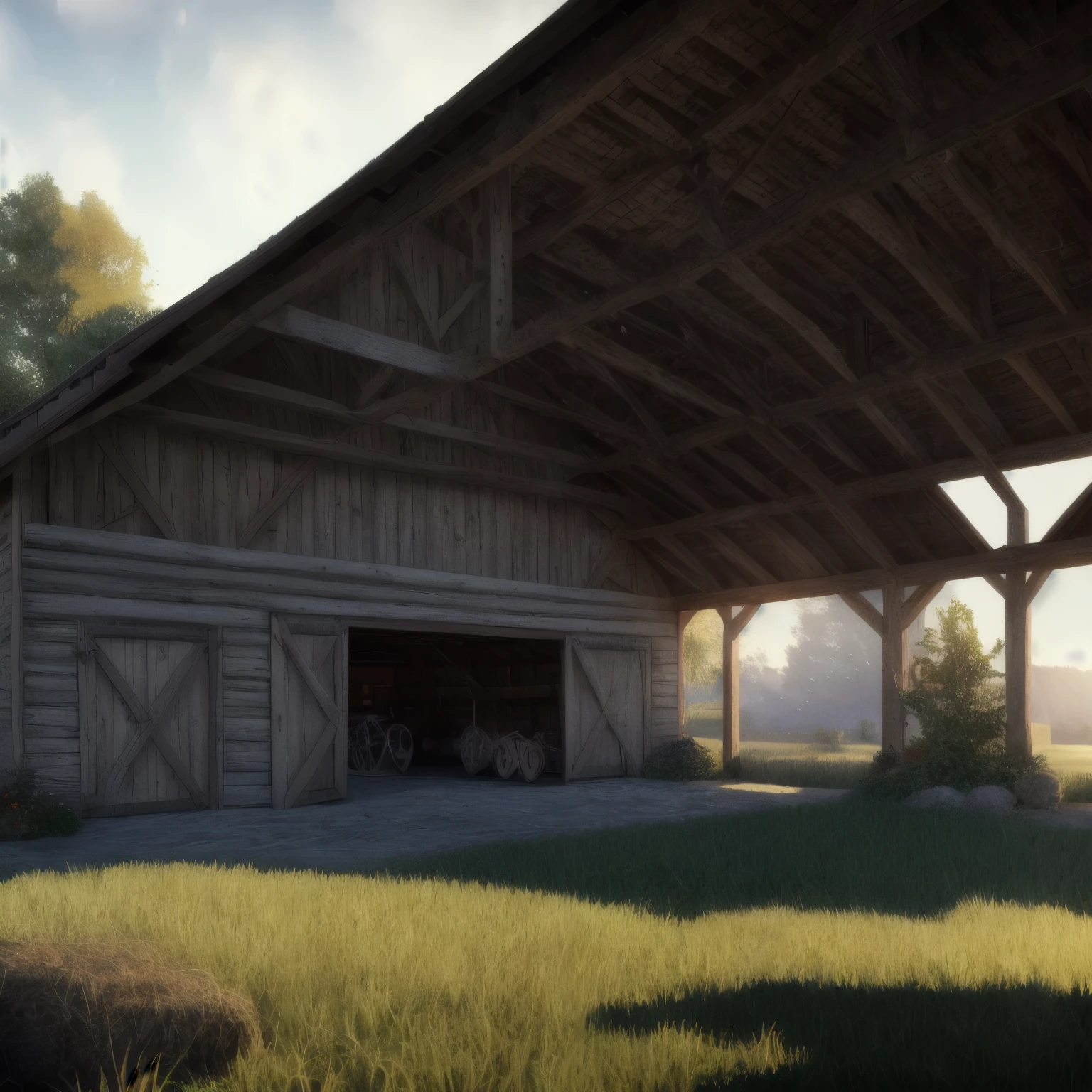 cartoon style,barn,in a panoramic view,depth of fields,high light,Real light,Ray traching,oc rendered,best qualtiy,8K,Works of masters,super-fine,Detailed pubic hair,