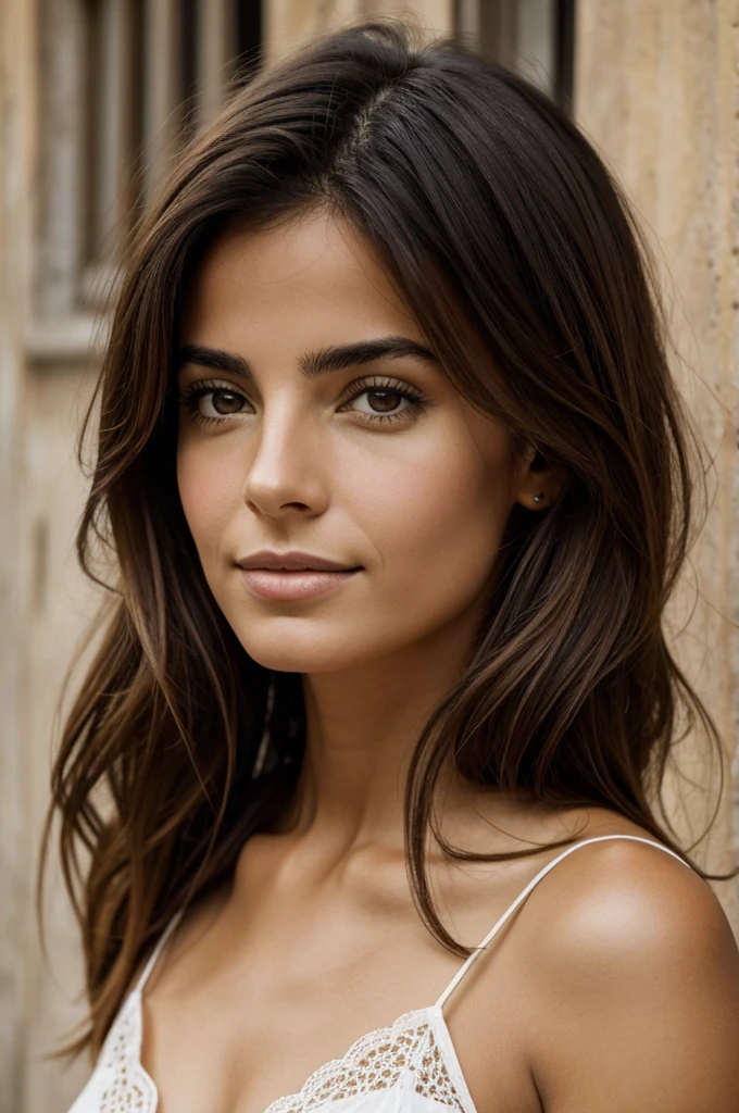 Portrait femme type latine portugaise, très réaliste et dénudé 