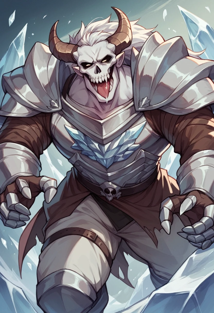 man in white ice armor + Dragao handles + skull death+  devil&#39;s chifre