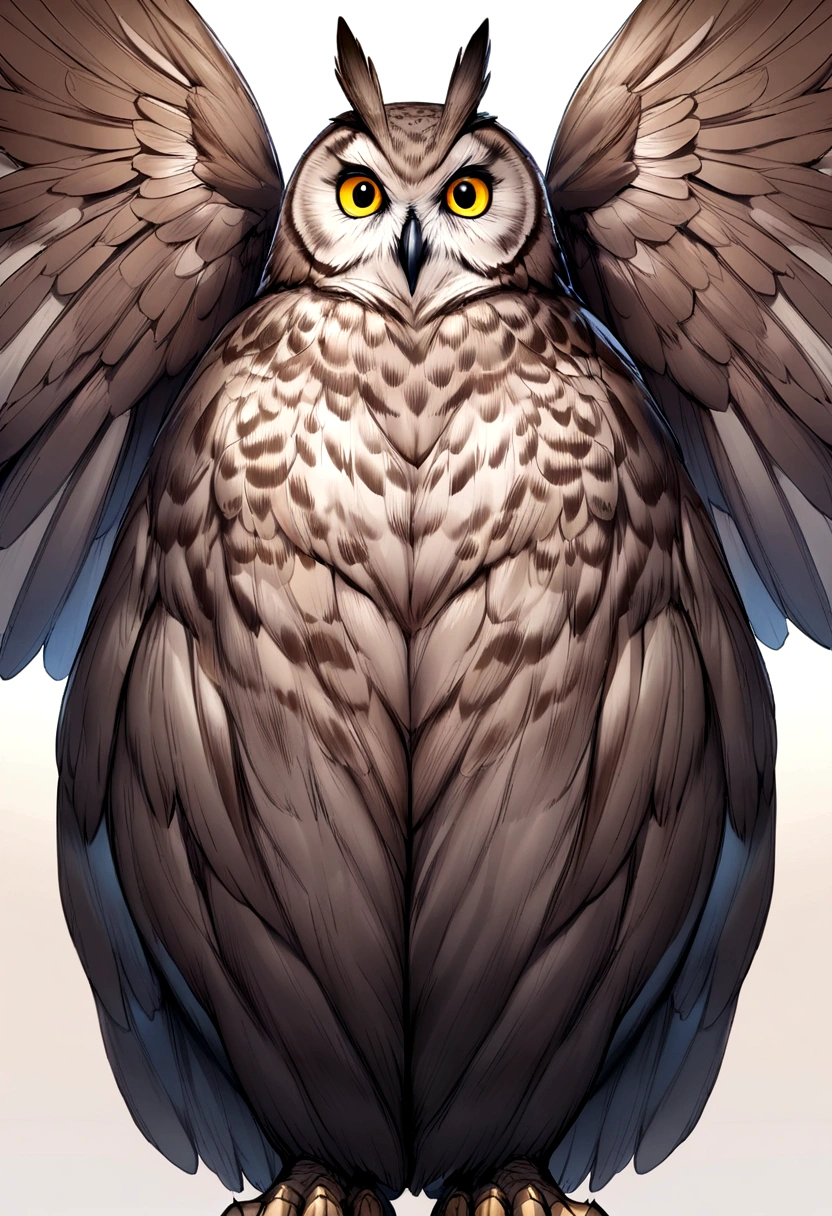Creature with humanoid shape., enormous height, owl appearance