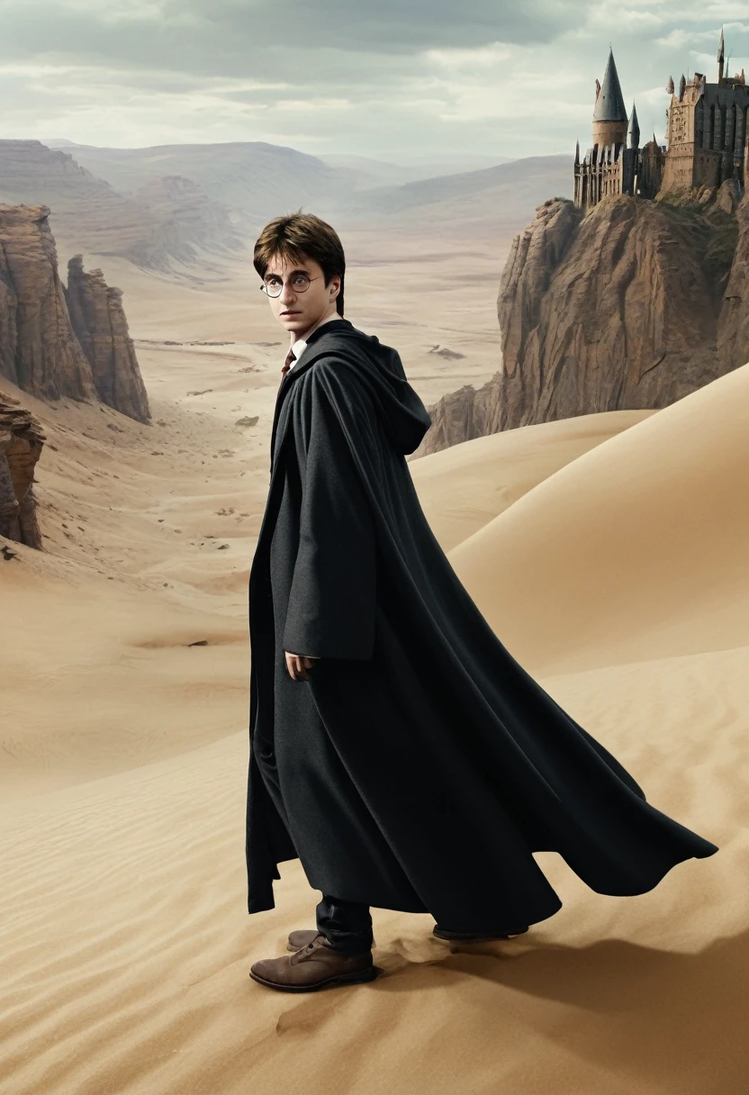Harry Potter, sueur abondante, dans un désert, (Image 4K) (la plus haute qualité)