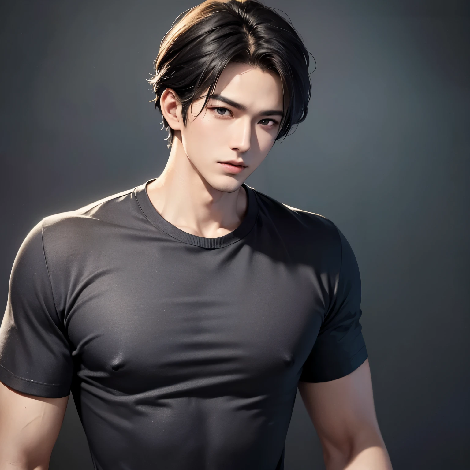 masterpiece,Highest quality,Attention to detail,1 male Japan,good looking,Sturdy yet sophisticated look,Fair skin with boy-next-door charm,Exact details,shirt,Written boundary depth,visual effects,Cinematic shots,Dark gray background