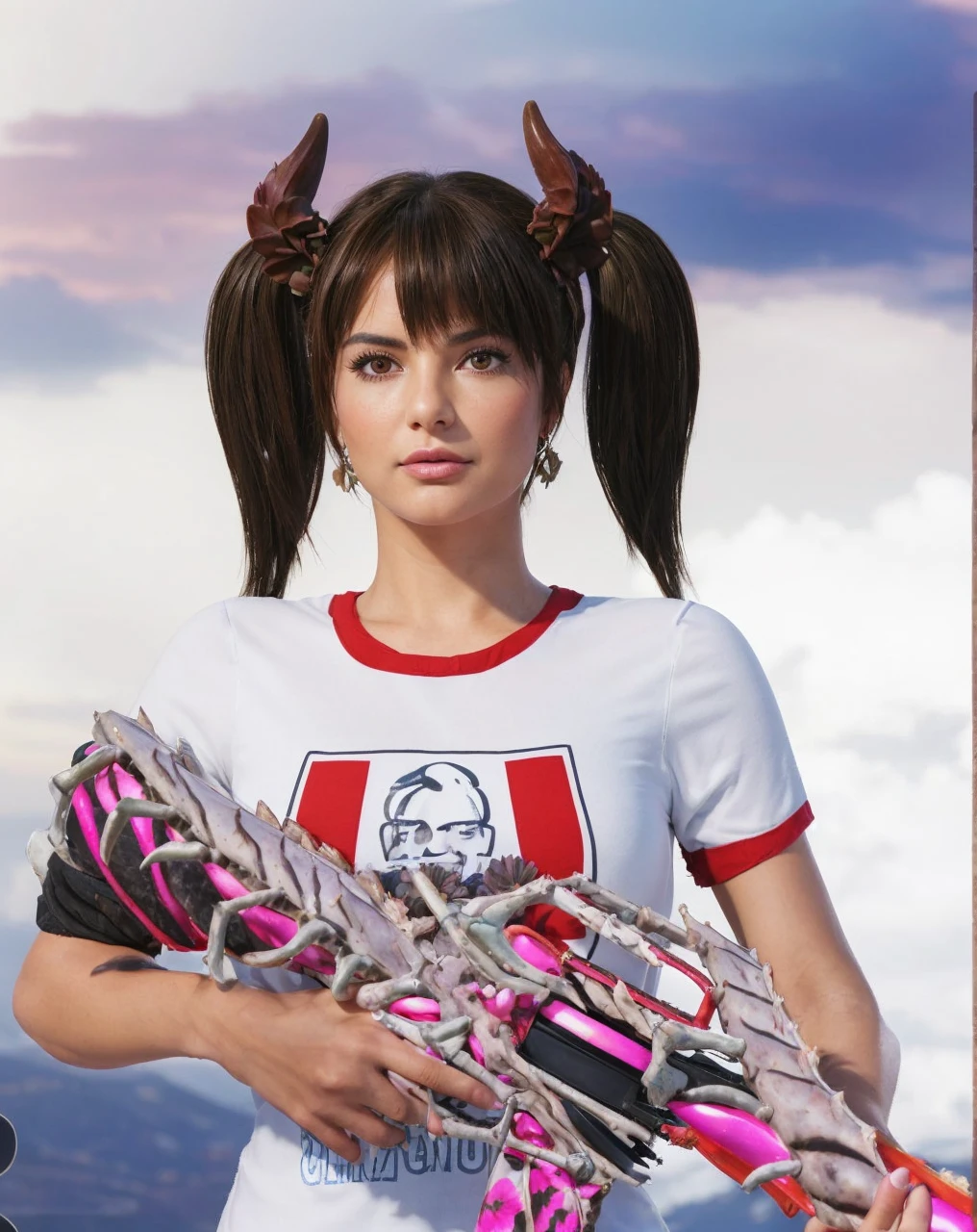 High resolution, 4k image quality, high detail, masterpiece, realistic skin, anatomically correct, sharp, ((flowering succulents, plants and flowers background)),blush mix accents, ((mix skinned, mixed culture woman 29yo)), alone, ((face details)), , light brown hair, Curvy body type, eye contact with blue colo, facing the center of the screen, blush cheeks, Close your mouth and look straight ahead, ((cowboy shot)),