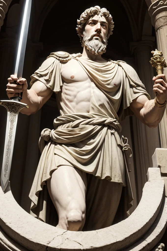 Create an image of Marcus Aurelius with a sword in his hand