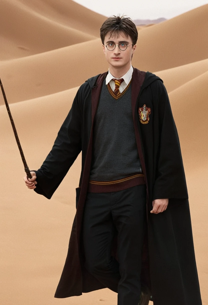 Harry Potter, sueur abondante, dans un désert, (Image 4K) (la plus haute qualité)