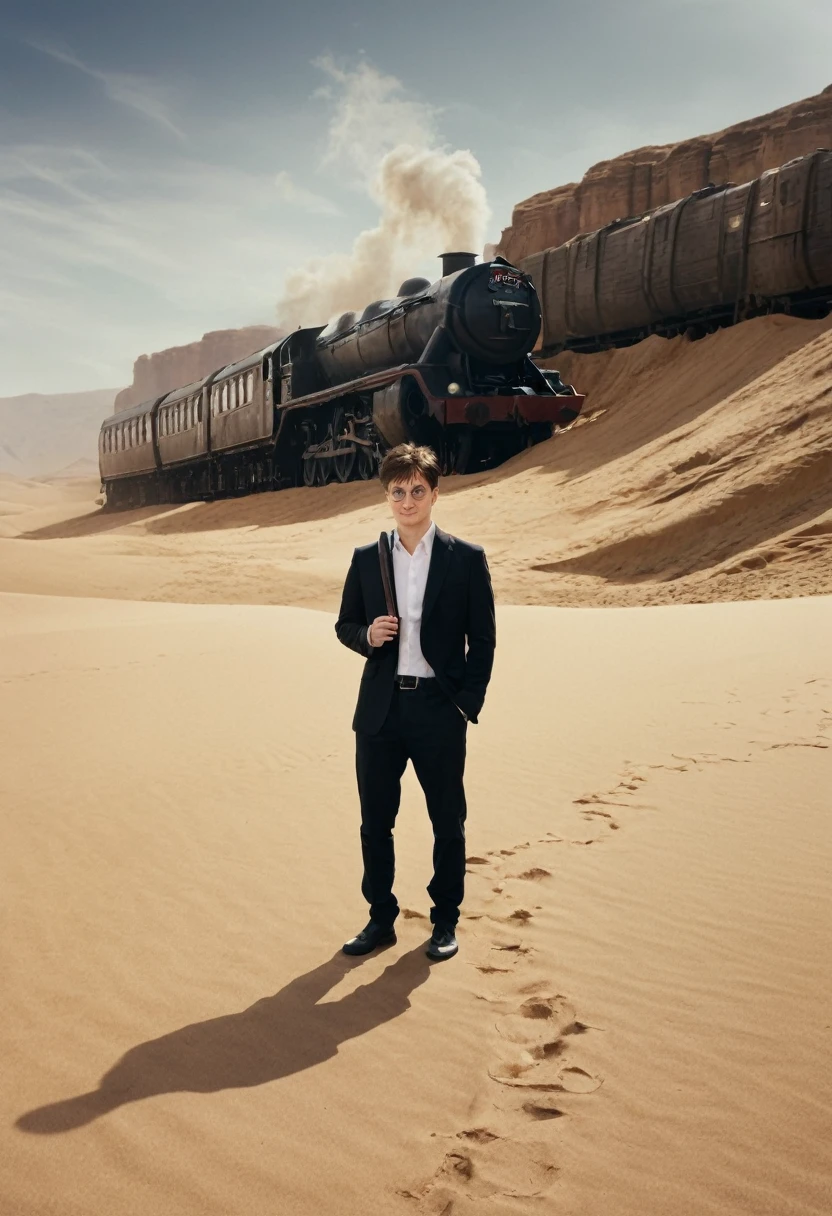 Harry Potter, sueur abondante, dans un désert, (Image 4K) (la plus haute qualité)