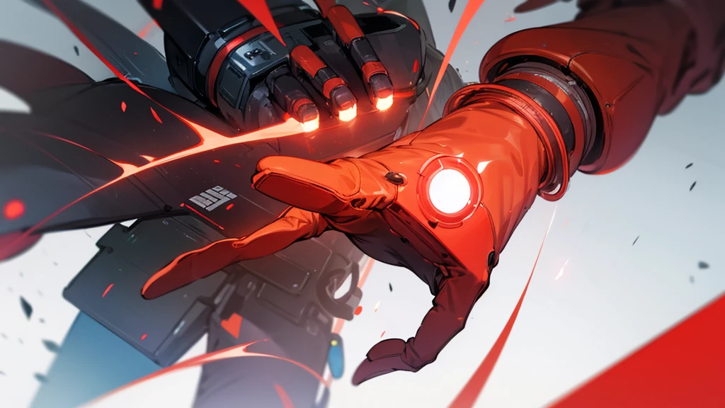 make a futuristic tech glove with red energy coming out of it. it must be futuristic, yet simple.