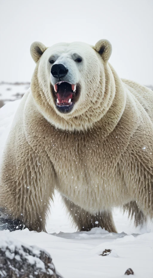 Polar bear stands looking at the sky Medium muscular, frozen planet setting, snowstorm , zoomed in on crotch, , chunie, darkgem,Monstrous blizzard with the fierce face of a bear,engulfed in whiteout conditions,swirling snow,and buffeting winds. Cinematic,mysterious,sinister,scary,wild,deadly,and beastly. A nightmarish masterpiece.,
