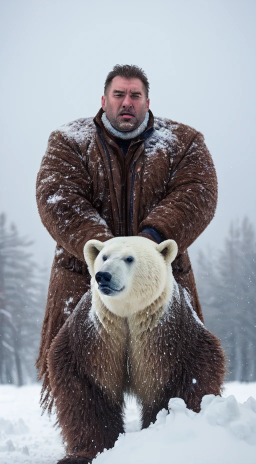 Polar bear stands looking at the sky Medium muscular, frozen planet setting, snowstorm , zoomed in on crotch, , chunie, darkgem,Monstrous blizzard with the fierce face of a bear,engulfed in whiteout conditions,swirling snow,and buffeting winds. Cinematic,mysterious,sinister,scary,wild,deadly,and beastly. A nightmarish masterpiece.,