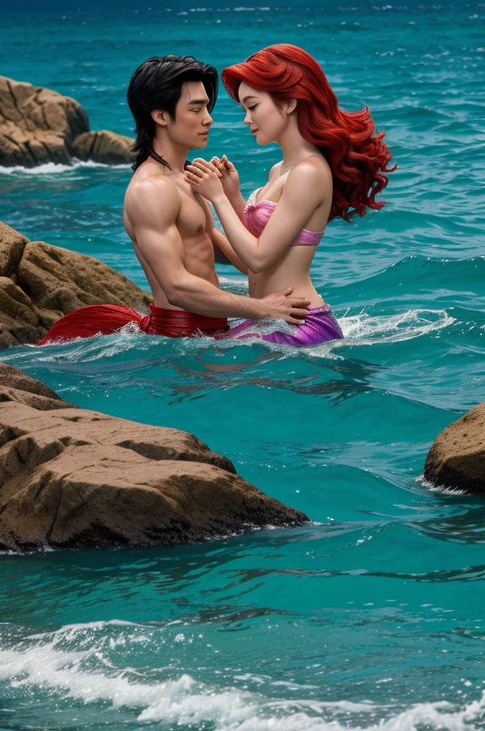 The little mermaid ariel in a romantic scene with mulan