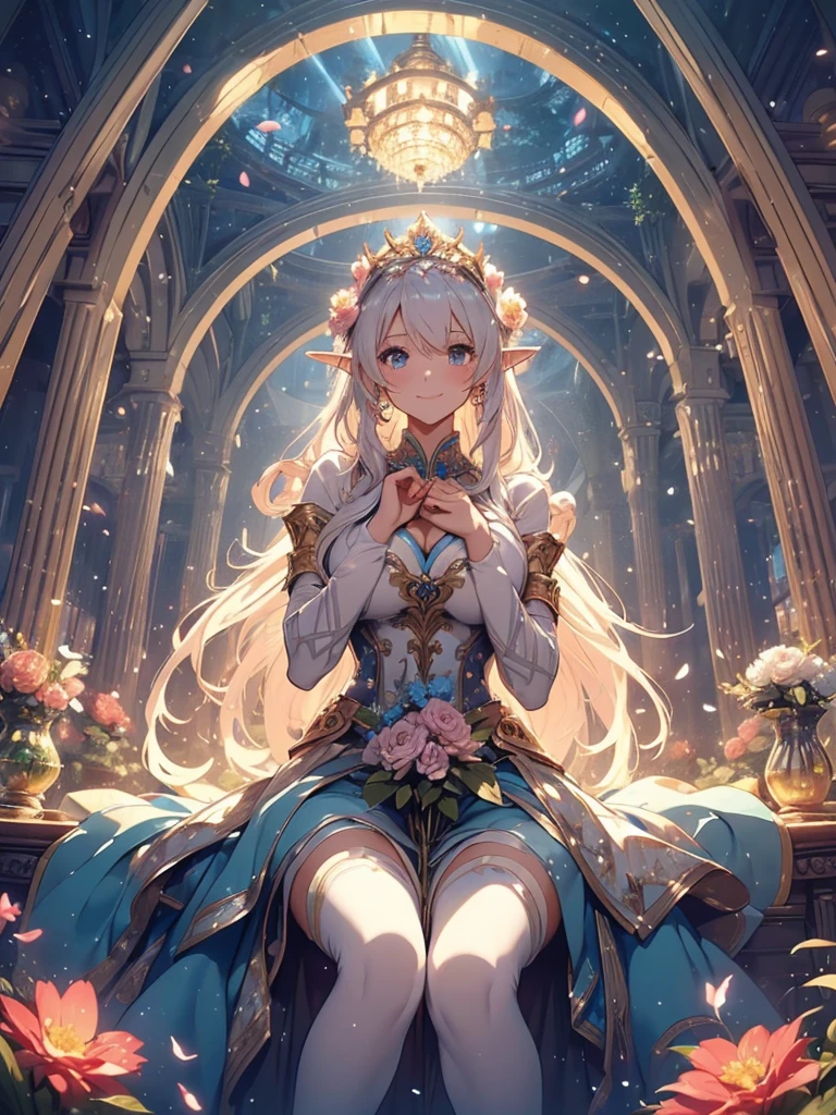 最high quality、1woman elf 、Beautiful foam、、CourtyardShining fairy wings、Flower fractal art 、see-throughbodystocking,Beautiful side shot, radiance,High-definition depiction, Realistic, 8K, Unity, beautiful Shot, light smile, Beautifully and vividly drawn, , Beautiful, beautiful, clear skin、sexly,beautiful dress,Countless rays of light pouring down, Swirling Light, big background, Raise one arm above your head, Intense light is emitted from the magic circle in front of the girl. forest、Lots of leaves、green leaves、flower、Particles of light、Bedroom at night、Magic Palace、Fairy tale、
Romanticism,Cowboy Shot: The most beautiful form of chaos, Mr..々colour, Intertwined flowers, Particle,magical gentle light,smile,sexly,image quality、masterpiece、Beautiful Face、Super beautiful elf woman((Big breasted 22 year old office lady、Bust 100,Beautiful long ironed hair 、bionde hair,height: 165cm。、sexly、ANDsbian、、high quality、、Visual art、Written boundary depth、、ANDlf ANDars、、universe、Happy smile、gentle light、ANDlf forest、elegant、ticker beautiful decorative、、magic、forest、beautiful tiara、Beautiful bed、Beautiful Landscape、A kind smile、wonderful、Fluttering petals、Dance happily、、Cultivate fantasy、、Mystery light Lots of flowers、、art、forest, palace, art,mystery,Ultra-high resolution,atmosphere A colorful and dreamy anime-style illustration of a young girl with beautiful hair, sitting amidst a vibrant, mechanical landscape. She is wearing a casual outfit with mechanical leg armor, surrounded by a kaleidoscope of colors and glowing lights. The background is filled with whimsical details and a magical atmosphere. --ar 3:4 --style raw --stylize 600 --niji 6、Throne