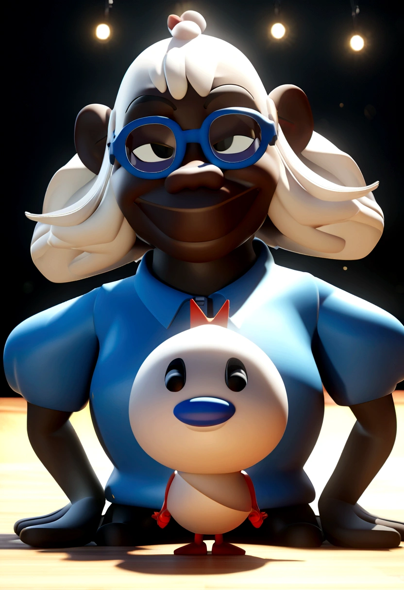 Cartoon character of a man in black glasses and blue shirt, an animated character, stylized character, animation style rendering, 3d stylized, Arnold Maya rendering, Stylized 3D rendering, toon render screenshot, 3d character, 3d character, Stylized 3D rendering, 3D character rendering, cartoon character, Personagem de close up, character posing, (Pixar-style) (master part:1.2) (bokeh) (best qualityer) (skin detailed) (detailed texture) (8K) (Argilla) (cinematic lighting) (sharp focus,Sit down and lift your upper body
