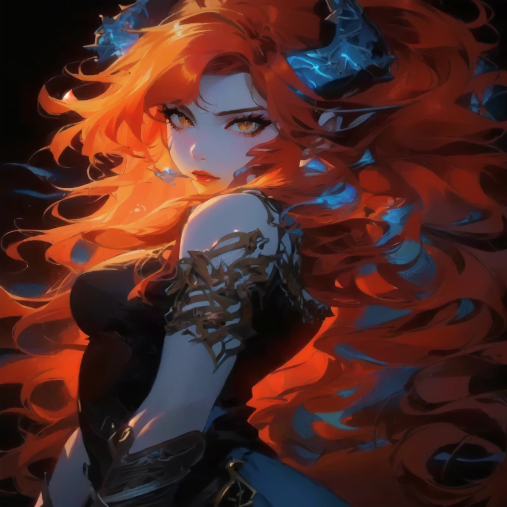 a woman with long red hair and a blue dress is standing in front of a black background, 极其详细的Artgerm, style artgerm, style artgerm, vibrant rossdraws cartoon, colorful Artgerm!!!, Alice X. zhang, such as ArtGerm, Detailed Artgerm, style of artgerm, artgerm trends, red-haired goddess