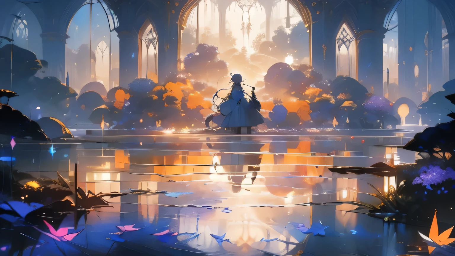 Masterpiece, Best Quality, ultra detailed, illustration, wide angle, a beautiful valley with a lake, composition, balance, harmony, rhythm, color, light, ombre, reflection, refraction, application, contrast, foreground, middle ground, bottom, Naturalist, Figurative, Figurative.