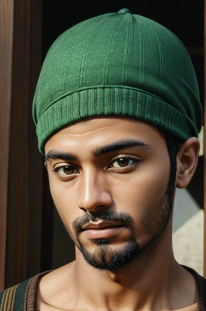 ((best quality)), ((masterpiece)), (mascular,with kufi,islamic), perfect face animated 