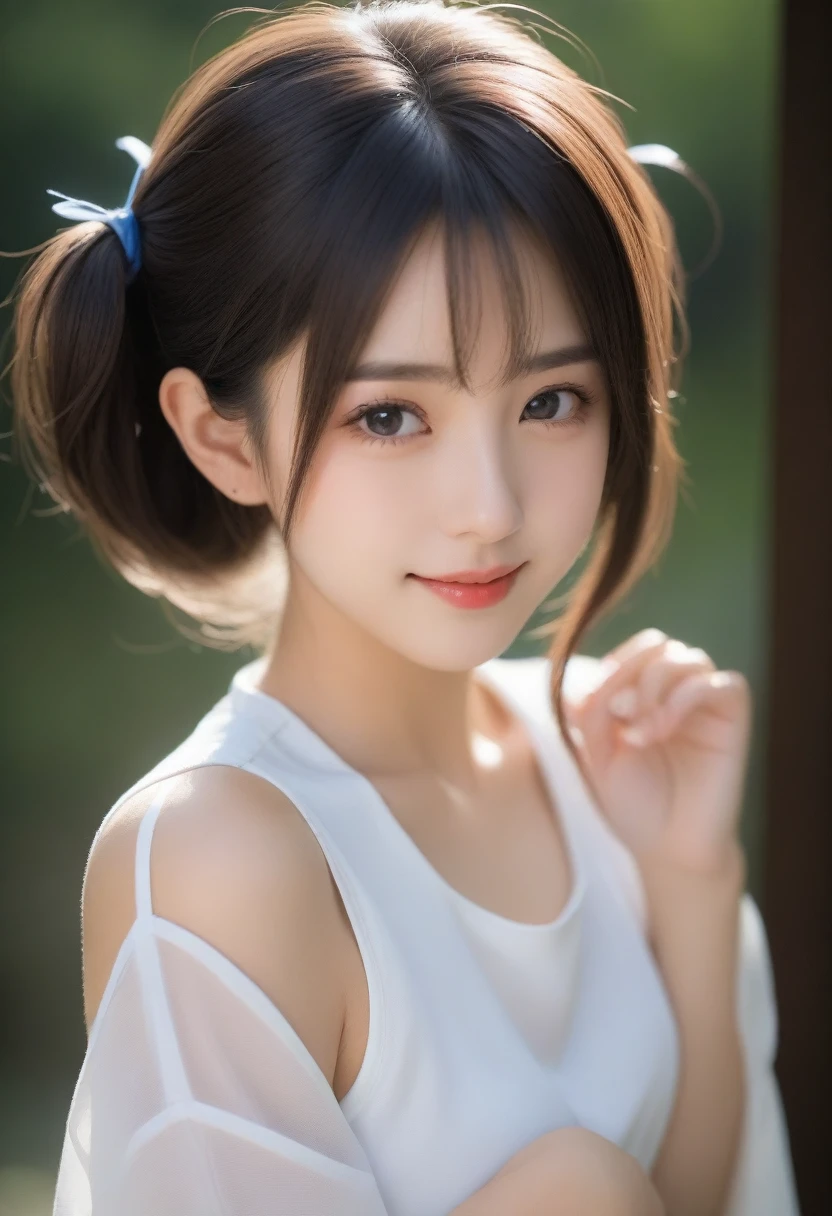 8K, Ultra-high resolution, Highest quality, masterpiece, 三分割法によるphotograph,Surreal, photograph, 1 Girl, (16 years old:1.3), pretty girl, Cute face, Beautiful eyes in every detail, 細かくdetailedに,masterpiece,, One Girl:1.2, Japan Female Announcer、Cowboy Shot、Double bun and short pigtails、(((Uniform 1.2))), From above,Refreshing sweat,Full of sex appeal,Sensual,A carefree smile,Heal the heart,Black Hair,Short Bob,Looking at the audience、beauty,Long neck、Laugh a little、Please close your mouth and laugh、(((Ideal body type))),A cup small breasts :2,、Portraiture:2、Perfect Anatomy、鮮明なdetailed、detailed、Surreal、Light and shadow,Strong light