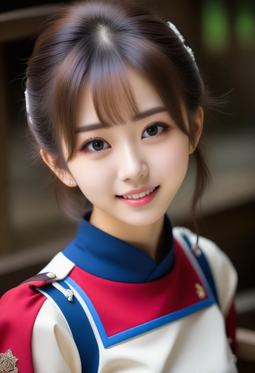 8K, Ultra-high resolution, Highest quality, masterpiece, 三分割法によるphotograph,Surreal, photograph, 1 Girl, (16 years old:1.3), pretty girl, Cute face, Beautiful eyes in every detail, 細かくdetailedに,masterpiece,, One Girl:1.2, Japan Female Announcer、Cowboy Shot、Double bun and short pigtails、(((Uniform 1.2))), From above,Refreshing sweat,Full of sex appeal,Sensual,A carefree smile,Heal the heart,Black Hair,Short Bob,Looking at the audience、beauty,Long neck、Laugh a little、Please close your mouth and laugh、(((Ideal body type))),A cup small breasts :2,、Portraiture:2、Perfect Anatomy、鮮明なdetailed、detailed、Surreal、Light and shadow,Strong light