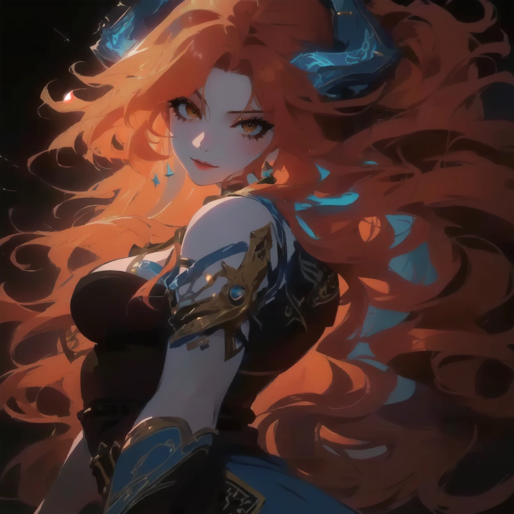 a woman with long red hair and a blue dress is standing in front of a black background, 极其详细的Artgerm, style artgerm, style artgerm, vibrant rossdraws cartoon, colorful Artgerm!!!, Alice X. zhang, such as ArtGerm, Detailed Artgerm, style of artgerm, artgerm trends, red-haired goddess, bluish lighting on the skin