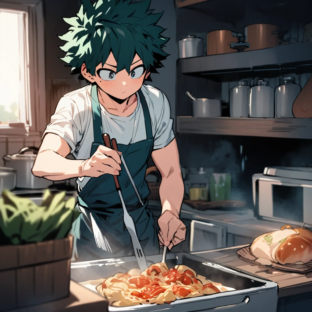 (my hero academia), midoriya izuku, cooking, (masterpiece, best quality, ultra detailed),