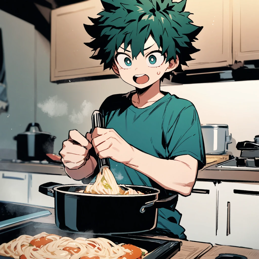 (my hero academia), midoriya izuku, cooking, (masterpiece, best quality, ultra detailed), 