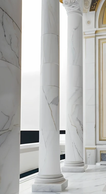 Design a powerful white light backdrop featuring mesmerizing white marble sculptures of wise, muscular figures from Greek mythology. Sculptures should embody strength, wisdom, And its realistic marble texture arouses interest., Showing off his prominent biceps and commanding beard. To add a classic touch, Include elegant marble Greek columns in the background. The overall design iust evoke a sense of motivation and inspiration, drawing viewers into the captivating world of ancient wisdom and artistry. matic