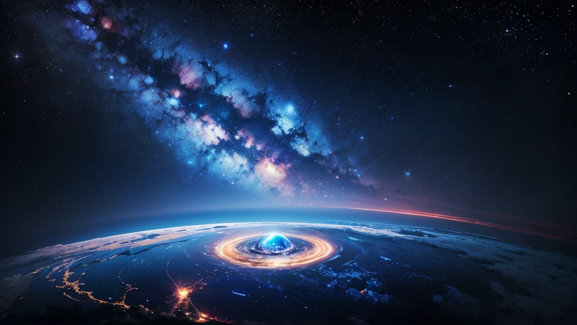work of art, 真实感, 4K, best qualityer, Blue planet in the center, ultra HD, Super Resolution, details Intricate, Starry sky, clouds, galaxy