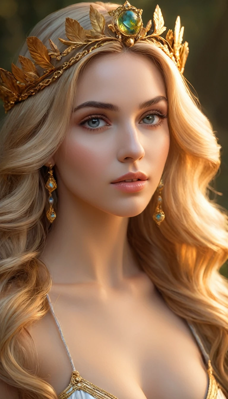 (best quality,4k,8k,highres,masterpiece:1.2), ultra-detailed, (realistic,photorealistic,photo-realistic:1.37), portraits, HDR, Greek mythology, beautiful goddess Venus portrait, perfect DNA, detailed eyes, detailed lips, stunning beauty, flowing golden hair, nude, perfect body, perfect nude, graceful pose, enchanting gaze, vibrant colors, soft lighting.(NSFW:1.4) ela está com o principe de troia