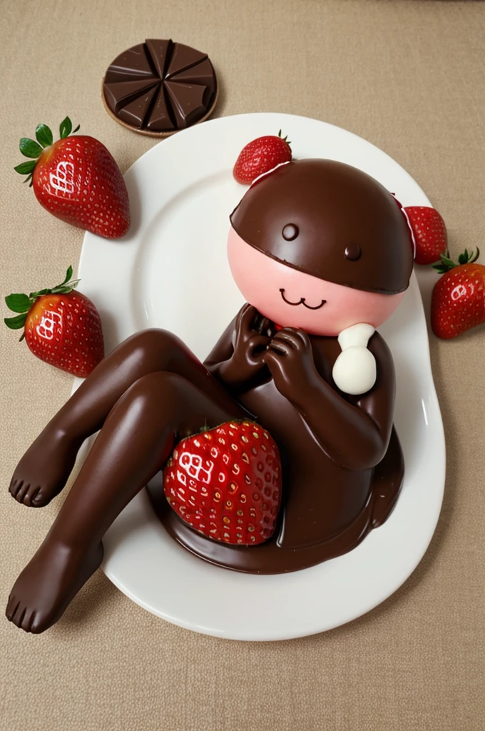 Kawaii strawberry with chocolate with hands and feet
