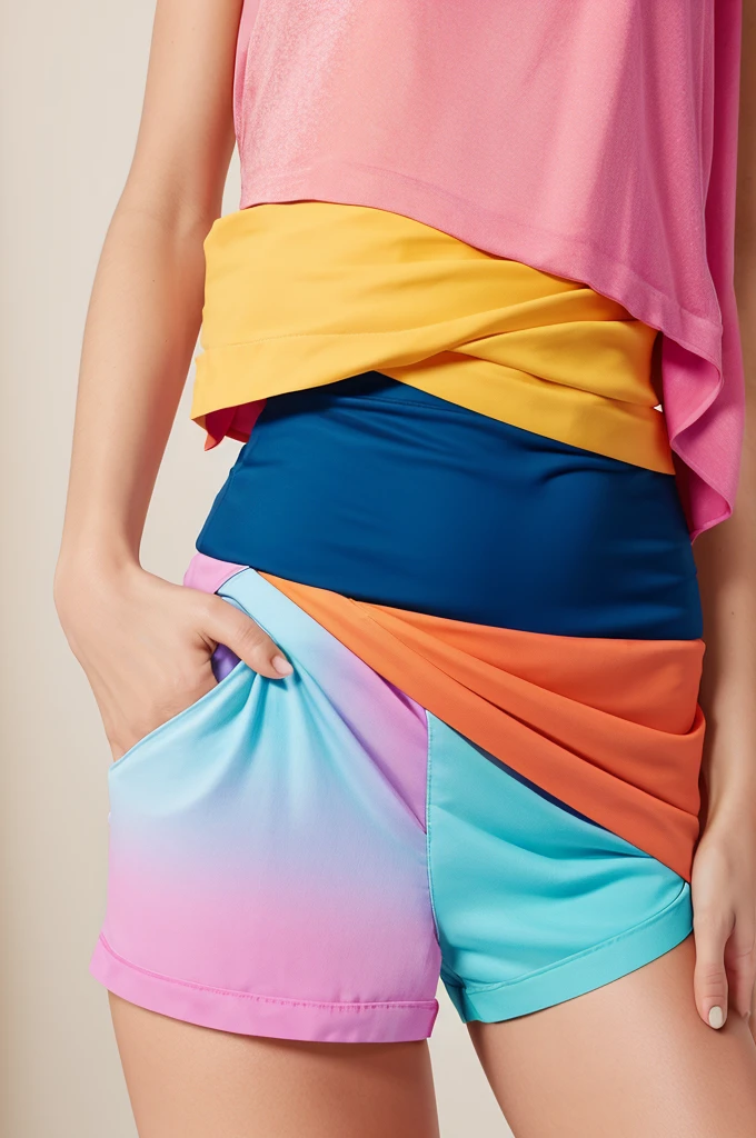 Half shorts and half colourful fabric drape