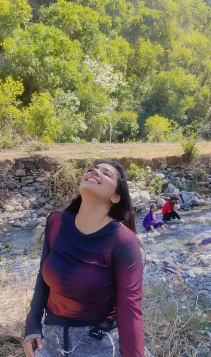 (8k, RAW Photos, Best Quality, High Resolution: 1.1), (Ultra Realistic: 1.4), (Realistic, Photorealistic: 1.3), young girl, (Malay Pakistani look), wearing red floral low cuti dress, posing like supermodel in green garden,  6pm, (dimples cheek), Realistic Face, Realistic Body, Realistic Skin, side view, Absurdity, Masterpiece, (Cute: 1.8), Cuties, Solo, Detailed Black Eyes, Innocent Eyes, Cheek, Film grain, long necklace,  small earrings, ((hair black, long straight rebonding hair)), cherry colored lips,  look viewer from below, upper body, open lips, cleavage, medium breast, nipples, upper teeth, cute smile show teeth, (smiling eyes: 0.6), (grin: 1.2)), depth of field, blurred background, eye focus, bokeh, young, 85mm lens f/2, ambient soft lighting,  photon mapping, radiosity, physically based rendering, 