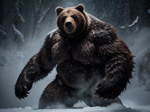 Full body photography full body photography full image, Monstrous blizzard with the fierce face of a bear,engulfed in whiteout conditions,swirling snow,and buffeting winds. Cinematic,mysterious,sinister,scary,wild,deadly,and beastly. A nightmarish masterpiece., Full body photography Full body photography different angles of the image.