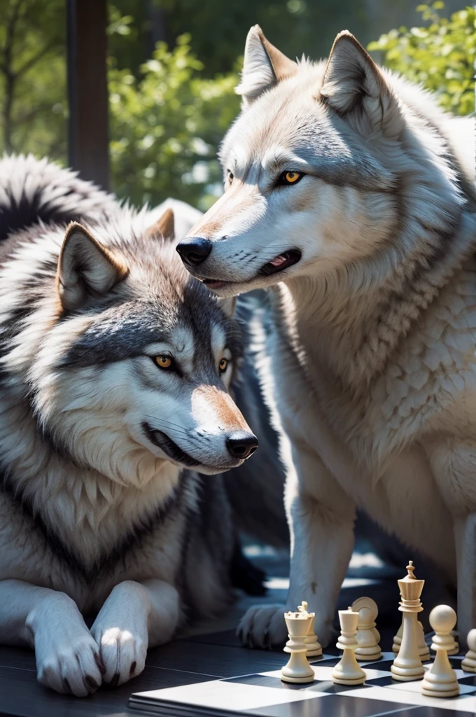 Wolf and playing chess