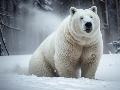 Full body photography full body photography full image, Monstrous blizzard with the fierce face of a Polar bear pelugem branca ,engulfed in whiteout conditions,swirling snow,and buffeting winds. Cinematic,mysterious,sinister,scary,wild,deadly,and beastly. A nightmarish masterpiece., Full body photography Full body photography different angles of the image.