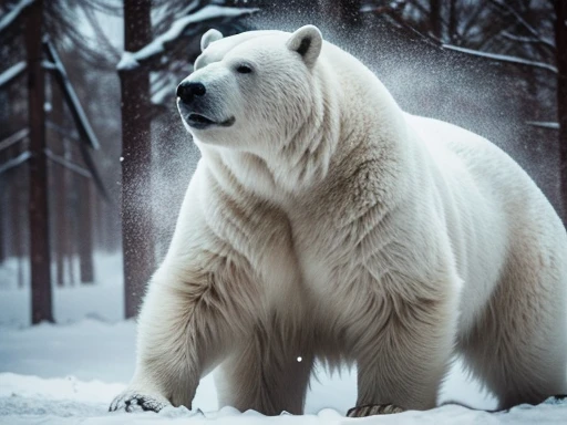 Full body photography full body photography full image, Monstrous blizzard with the fierce face of a Polar bear pelugem branca ,engulfed in whiteout conditions,swirling snow,and buffeting winds. Cinematic,mysterious,sinister,scary,wild,deadly,and beastly. A nightmarish masterpiece., Full body photography Full body photography different angles of the image.