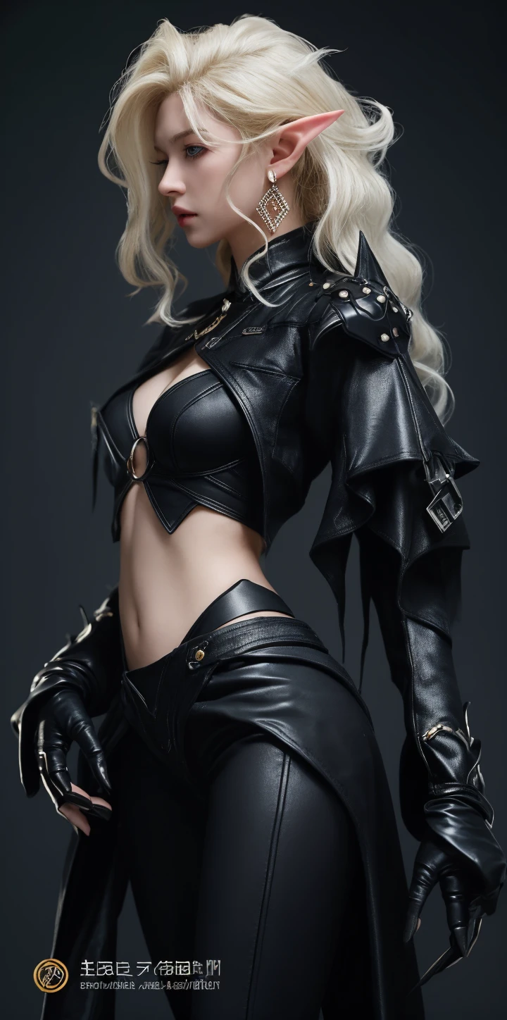 doro pesch, break, 8K, Best Quality, 1girl, (skindentation), Night, (Dark), indoor, Gorgeous,, (Metalhead style:1.3),Soft Lighting, Attractive, recording studio, (Mouth Closed, Beautiful Eyes, Detailed Eyes, Detailed Iris, Beautiful Lips, Beautiful Nose, Beautiful Face), upper body, hands on hips, front view