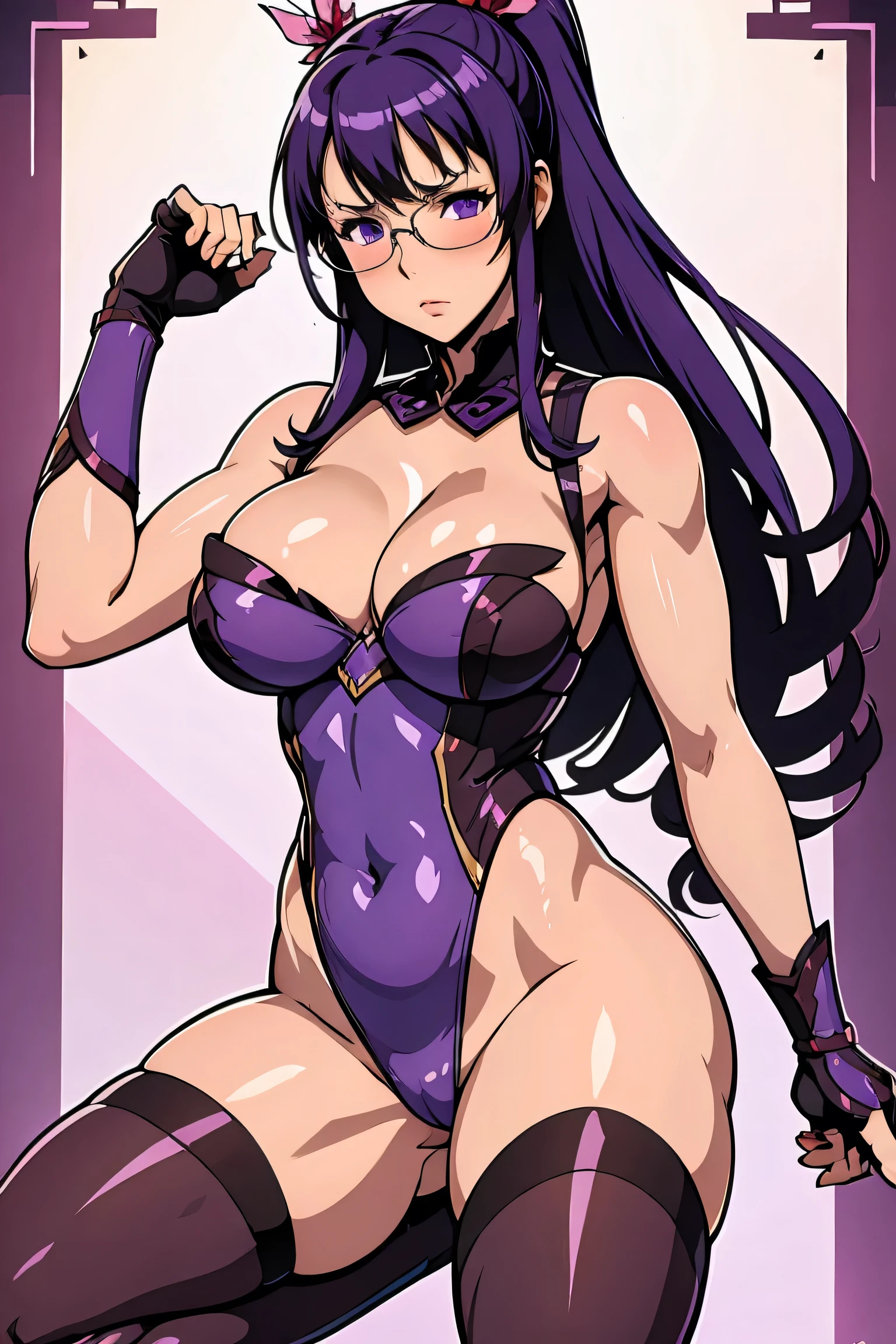 Cattleya Queens Blade,, solo,purple high leg leotard, high quality,4k, tights, exposu breasts, pantyhose , paizuri, titfuck