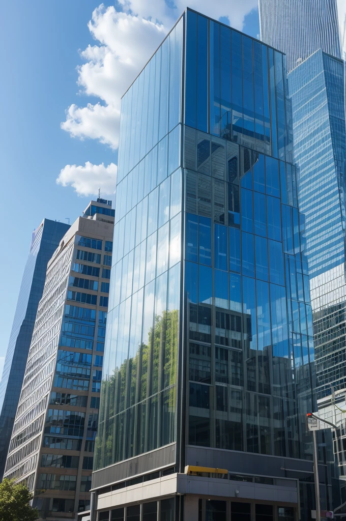 Create a glass building with the name ECOTRASH. written on it