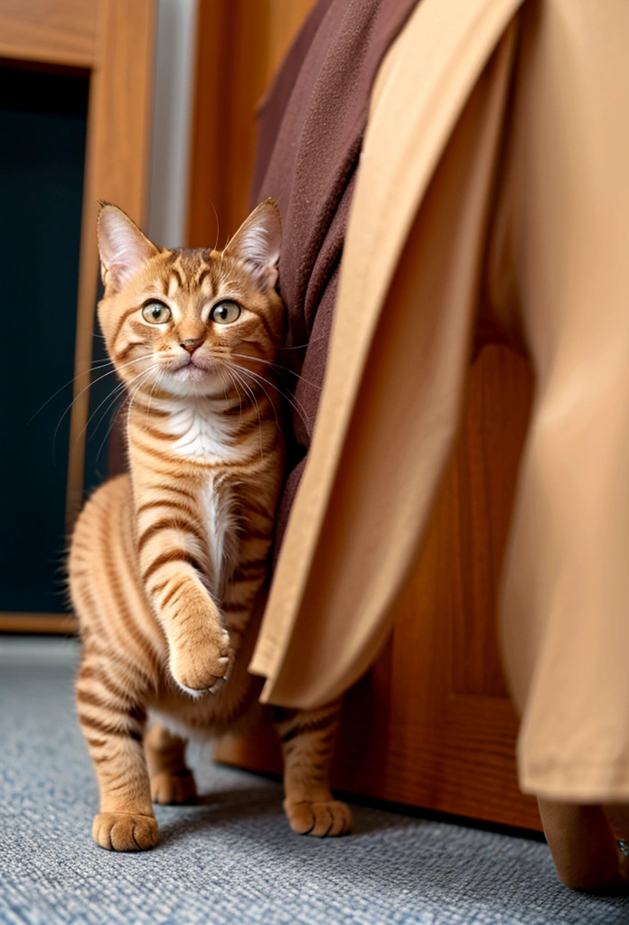 Cat standing on its hind legs、kitten、anime、Cute Cat、Brown Hair、Young cat、Wearing clothes、Anthropomorphic cat