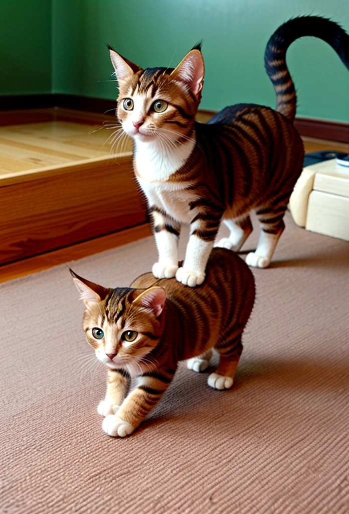 Cat standing on its hind legs、kitten、anime、Cute Cat、Brown Hair、Young cat、Wearing clothes、Anthropomorphic cat