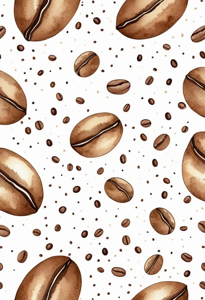 Generate a t-shirt design with a white background close up of coffee beans in a whimsical watercolor painting style.contour vector image