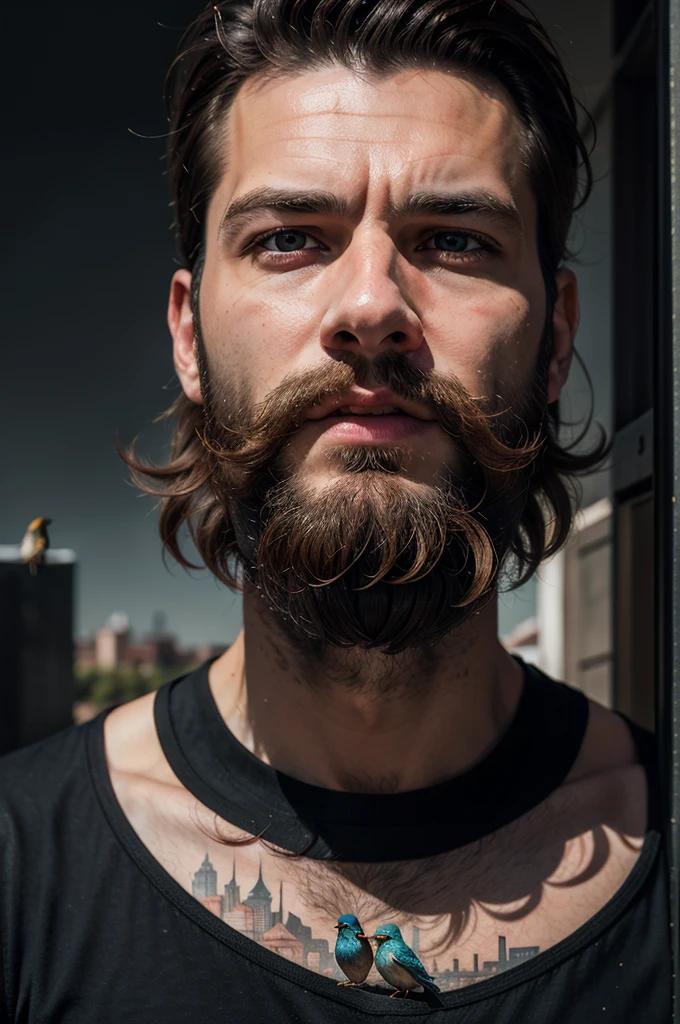 arafed man with a beard and a bird in his hair, double exposure effect, double exposure portrait, alessio albi, double - exposure, double-exposure, double exposure, double exposure photography, multiexposure, fractal beard, multiple exposure, surreal photo, bearded man, surreal portrait photography, style dan hillier, by Adam Marczyński